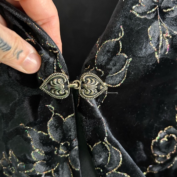 Vintage 90s Tradition black Velvet Jacket Floral Gold Sparkle Asian Cocktail 14 - Picture 12 of 16